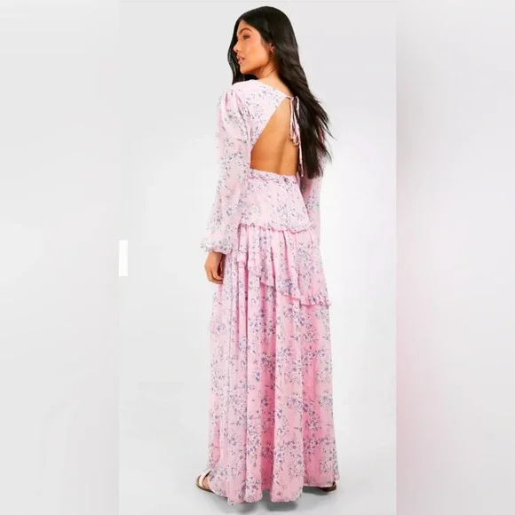 Boohoo Maternity Floral Print Side Slit Maxi Dress - Picture 2 of 4